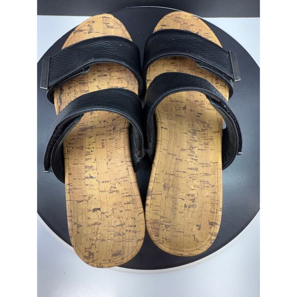 VIONIC Pepper Womens Sz 8 Black Leather Open Toe Platform Slip On Wedge Sandals - Picture 11 of 15